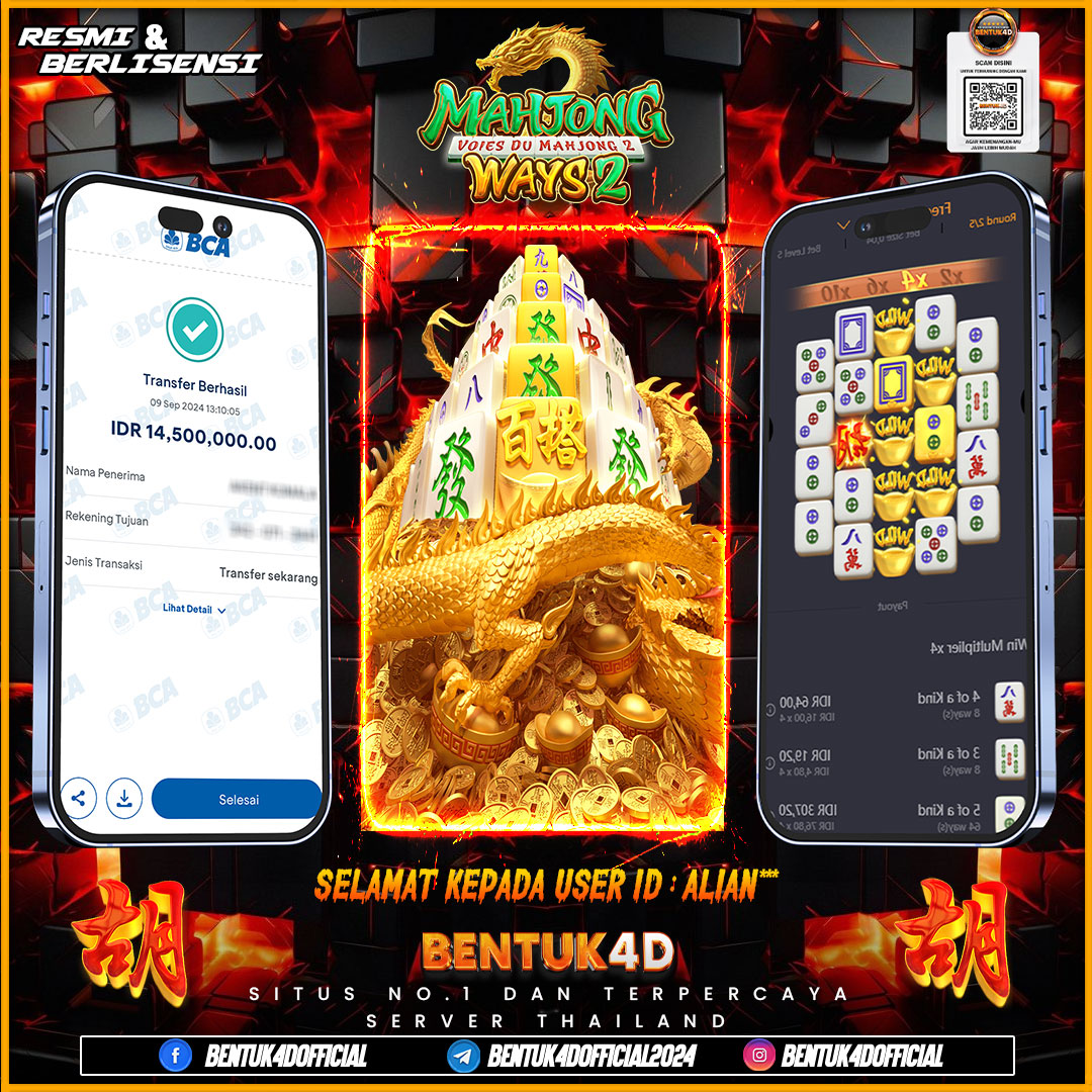 SELAMAT KEPADA USER ID : ALIAN*** ATAS KEMENANGAN BESAR DI BENTUK4D !!! PECAHHHHH KALI BOSKU!!!!GAK LAWAN GACOR NYA !!!