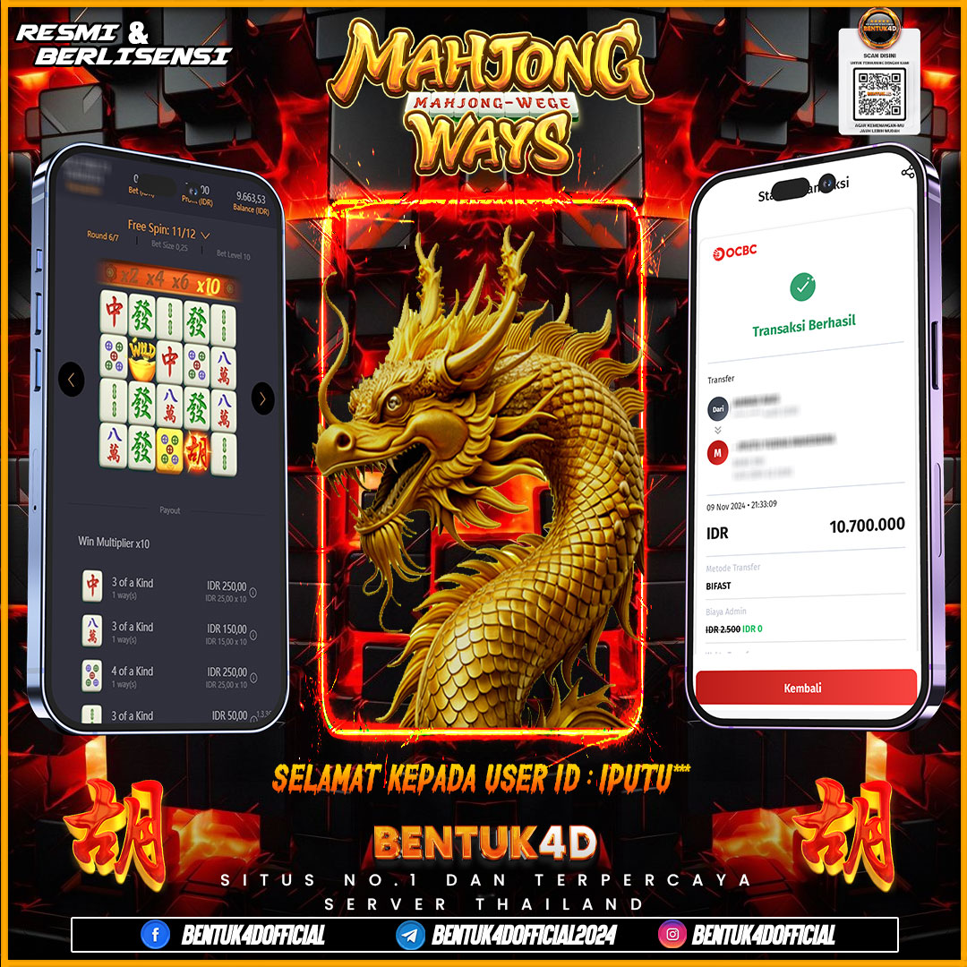 SELAMAT KEPADA USER ID : IPUTU** ATAS KEMENANGAN SENSASIONALNYA DI BENTUK4D YA BOSKU !!!! MELEDAK JEDERR JEDERR !! JANGAN RAGUKAN BENTUK4D!!