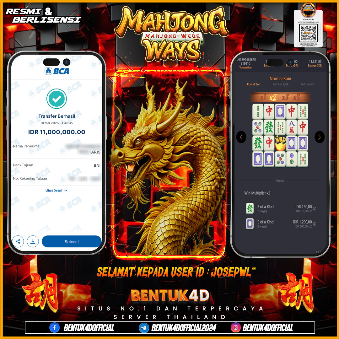 SELAMAT KEPADA USER ID : JOSEPWL** WD PAUS SEBESAR  Rp11,000,000,- BUKTIKAN LANGSUNG BOSKU MAIN DI BENTUK4D !! LANGSUNG DI KASI MAXWIN !!!