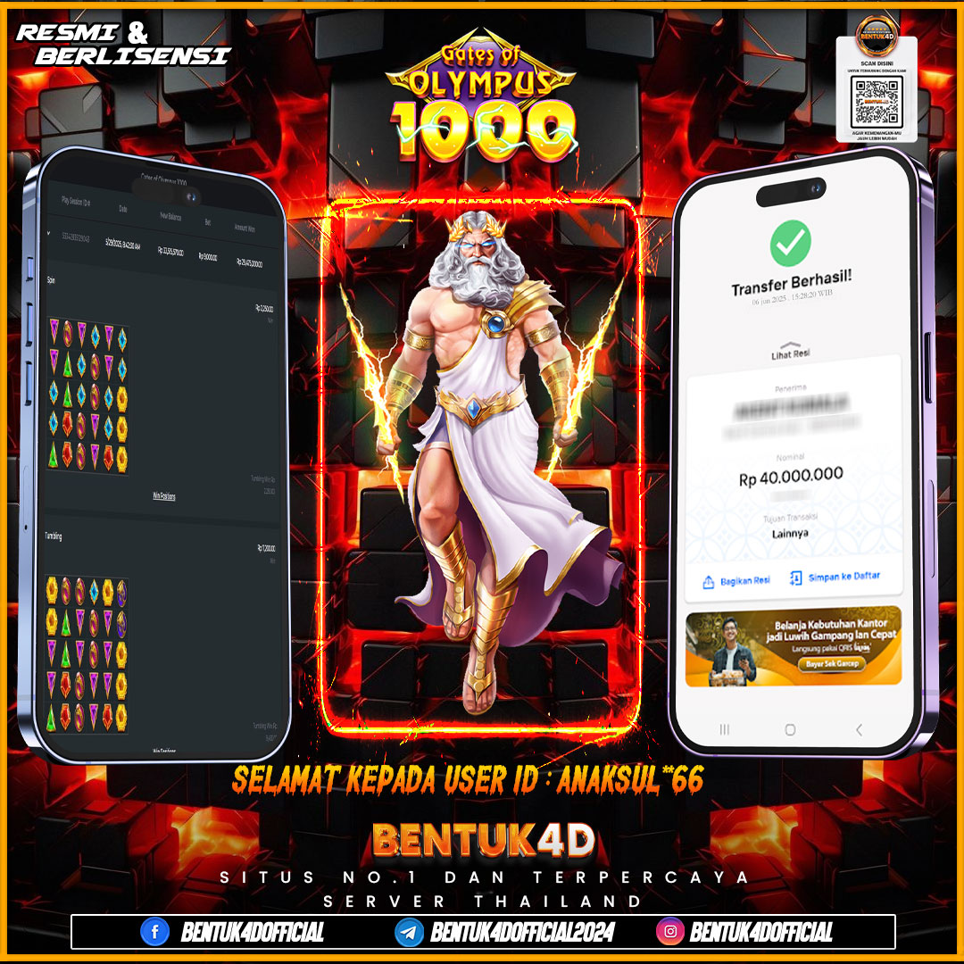 SELAMAT KEPADA USER ID : ANAKSUL**66 WD PAUS SEBESAR  Rp 40,000,000,- BUKTIKAN LANGSUNG BOSKU MAIN DI BENTUK4D !! LANGSUNG DI KASI MAXWIN !!!