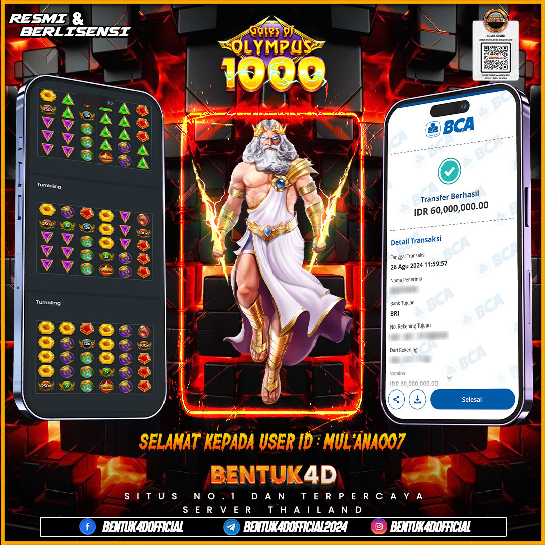 SELAMAT KEPADA USER ID : MUL*ANA007 ATAS KEMENANGAN SUPER BESARNYA DI BENTUK4D BOSKU !!!! KEMENANGAN SANGAT BERKESAN DAN TAK AKAN DI LUPAKAN DI BENTUK4D !!! GACORRRRRR PARAH BOSSSKUU !!!!!