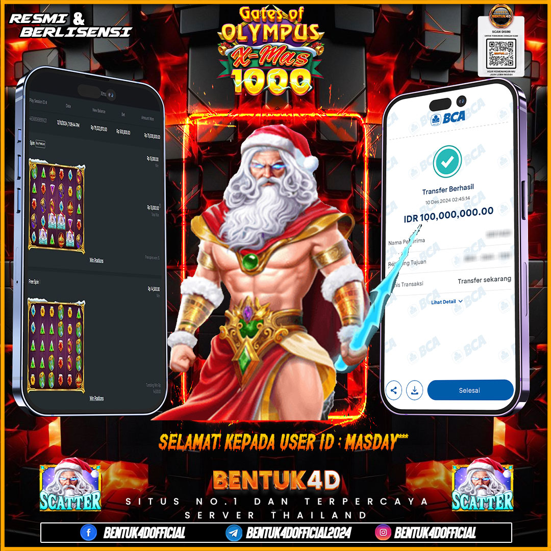 DESEMBER PENUH KEMENANGAN !!! SELAMAT KEPADA USER ID : MASDAY*** ATAS KEMENANGAN Rp100,000,000,- JUTA DI BENTUK4D !!! BULANN BARU SENSASI BARU DI BENTUK4D BOSKU !!  APA GAK GEMETAR DI BUATNYA BOSKU !! 100 JUTAAAAAA BOSSSSS