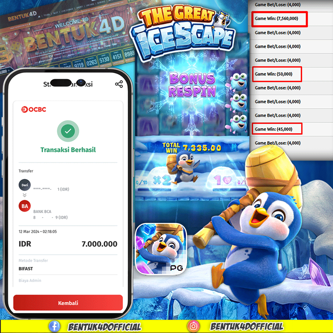 BENTUK4D JACKPOT SLOT THE GREAT ICESCAPE Rp7.000.000,- LUNAS