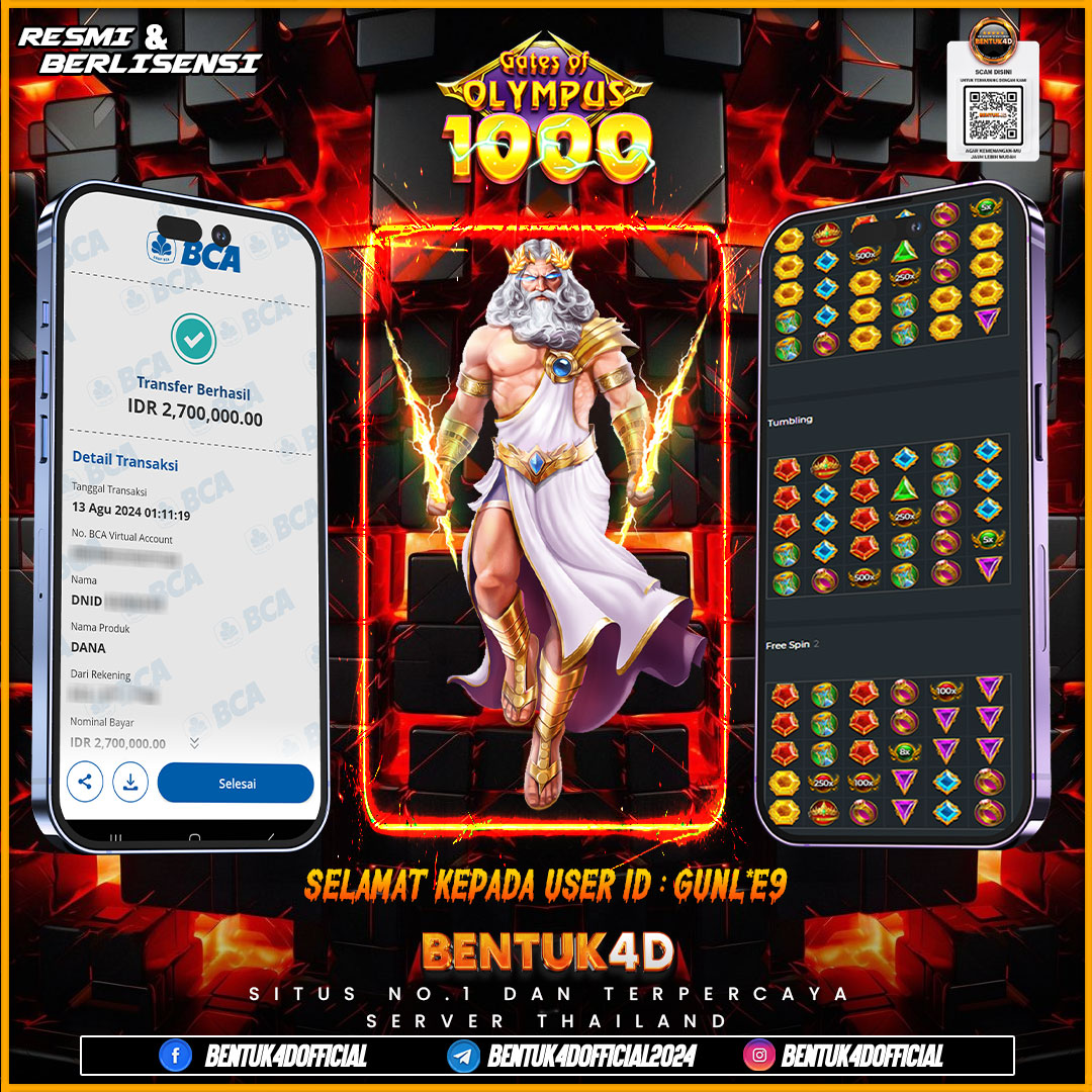 SELAMAT KEPADA USER ID : GUNL*E9 ATAS KEMENANGAN TAK TERDUGA DI MALAM INI YA BOSKU !!!! BARU LOGIN DAN BARU SEKALI SPIN LANGSUNG DAPAT SCATER !!! MAXWINN NI BOSSSSS SELEBEW !!! BURUAN RASAKAN SENSASI KEMENANGANNYA DI BENTUK4D !!!!! 
