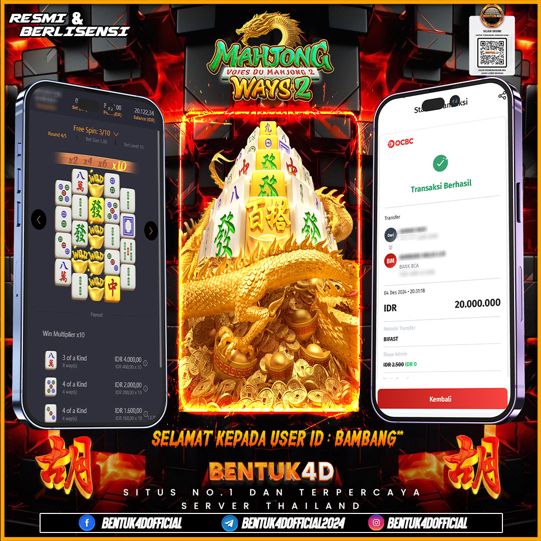 DESEMBER PENUH KEMENANGAN !!! SELAMAT KEPADA USER ID : BAMBANG** ATAS KEMENANGAN Rp20,000,000,- JUTA DI BENTUK4D !!! BULANN BARU SENSASI BARU DI BENTUK4D BOSKU !! 