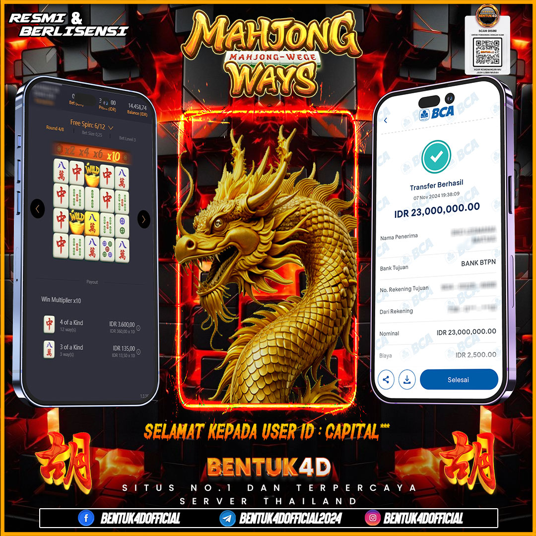 SELAMAT KEPADA USER ID : CAPITAL***ATAS KEMENANGAN SENSASIONALNYA DI BENTUK4D YA BOSKU !!!! MELEDAK JEDERR JEDERR !! JANGAN RAGUKAN BENTUK4D!!