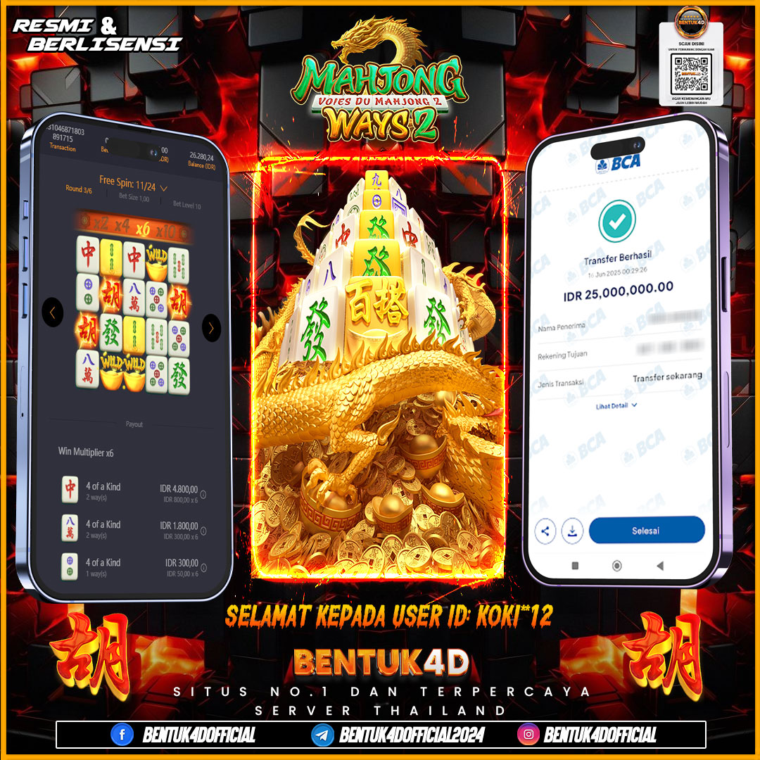 SELAMAT KEPADA USER ID : KOKI**12 WD PAUS SEBESAR  Rp 25,000,000,- BUKTIKAN LANGSUNG BOSKU MAIN DI BENTUK4D !! LANGSUNG DI KASI MAXWIN !!!