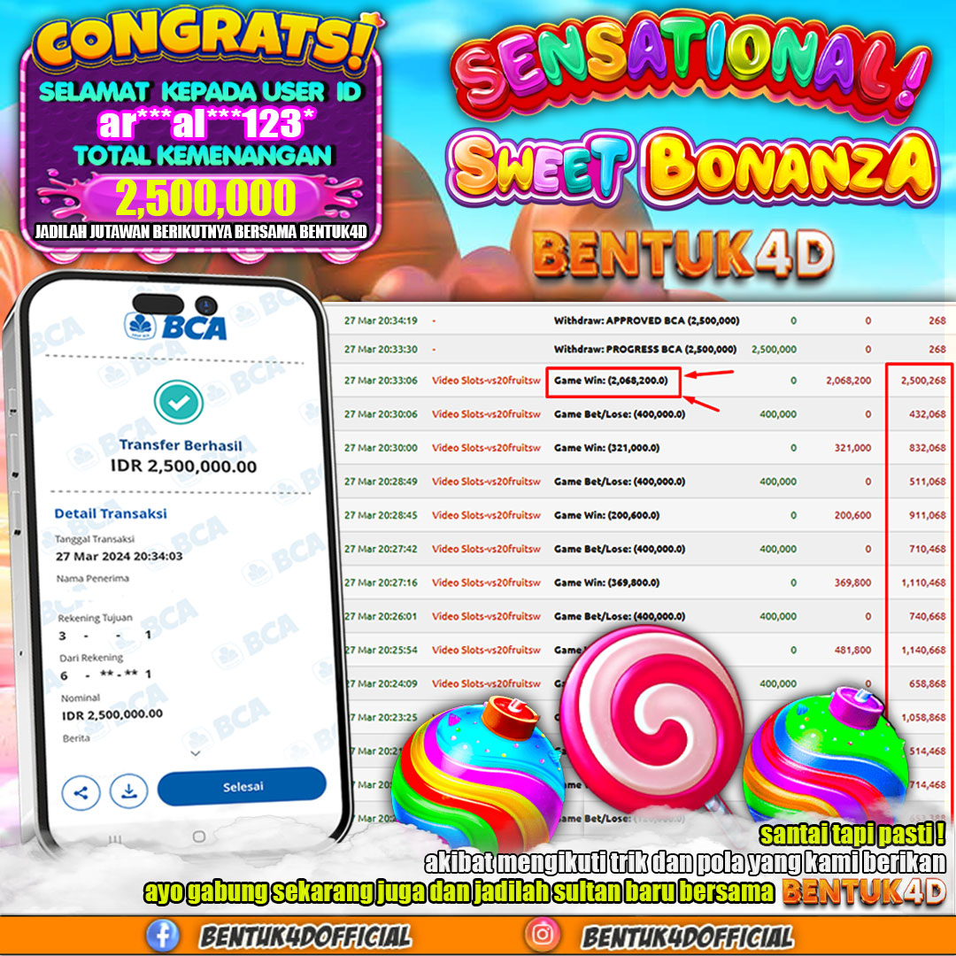 SEMAKIN TINGGI BET, SEMAKIN BESAR KECEPATANMU WITHDRAW BERKALI KALI Rp2,500,000,- LUNAS