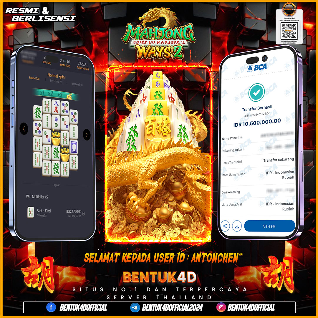 SELAMAT KEPADA USER ID : ANTONCHEN**ATAS KEMENANGAN SENSASIONALNYA DI BENTUK4D YA BOSKU !!!! MELEDAK JEDERR JEDERR !! JANGAN RAGUKAN BENTUK4D!!
