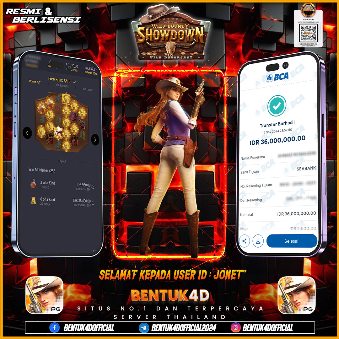 SELAMAT KEPADA USER ID : JONET*** ATAS KEMENANGAN RP 36 JUTA NYA DI BENTUK4D YA BOSKU !!!! MELEDAK JEDERR JEDERR !! BENTUK4D NI BOSKU BUKAN SEDOT WC!!!!