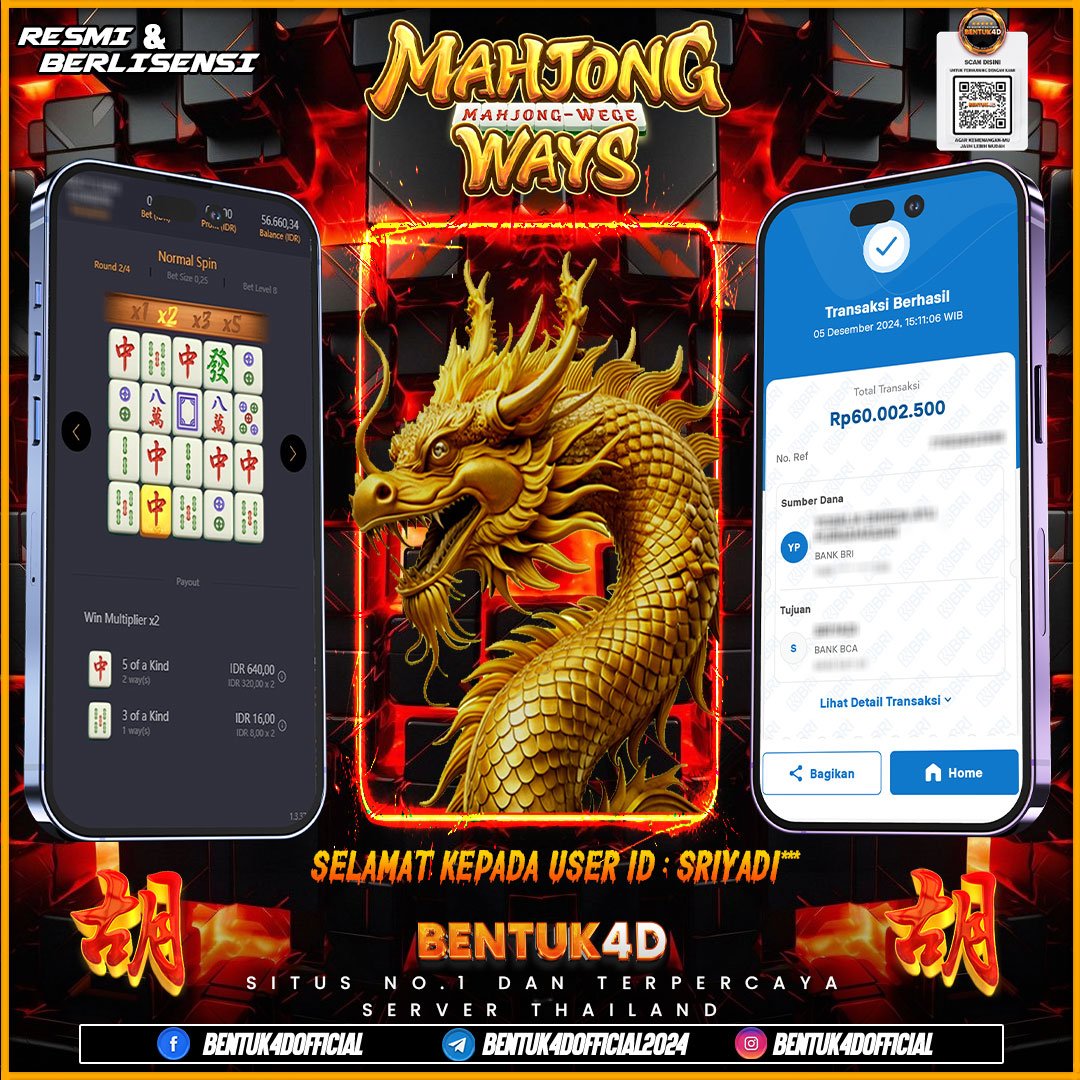 DESEMBER PENUH KEMENANGAN !!! SELAMAT KEPADA USER ID : SRIYADI*** ATAS KEMENANGAN Rp60,002,500,- JUTA DI BENTUK4D !!! BULANN BARU SENSASI BARU DI BENTUK4D BOSKU !! 