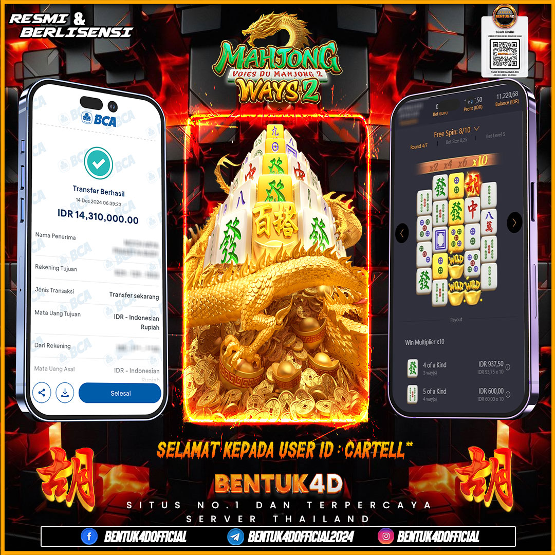 DESEMBER PENUH KEMENANGAN !!! SELAMAT KEPADA USER ID : CARTELL** ATAS KEMENANGAN Rp14,310,000,- JUTA DI BENTUK4D !!! BULANN BARU SENSASI BARU DI BENTUK4D BOSKU !! 