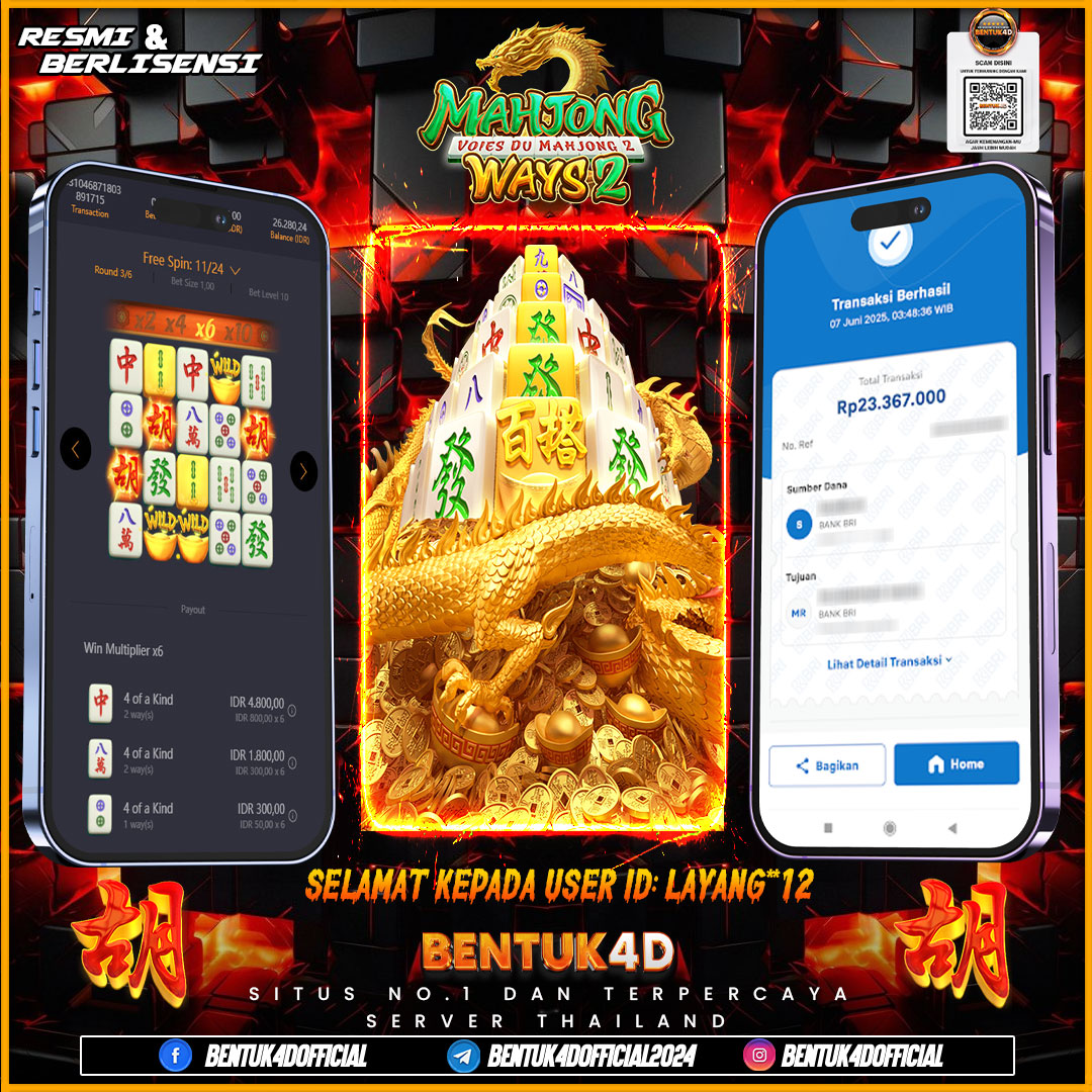SELAMAT KEPADA USER ID : LAYANG**12 WD PAUS SEBESAR  Rp 23,367,000,- BUKTIKAN LANGSUNG BOSKU MAIN DI BENTUK4D !! LANGSUNG DI KASI MAXWIN !!!