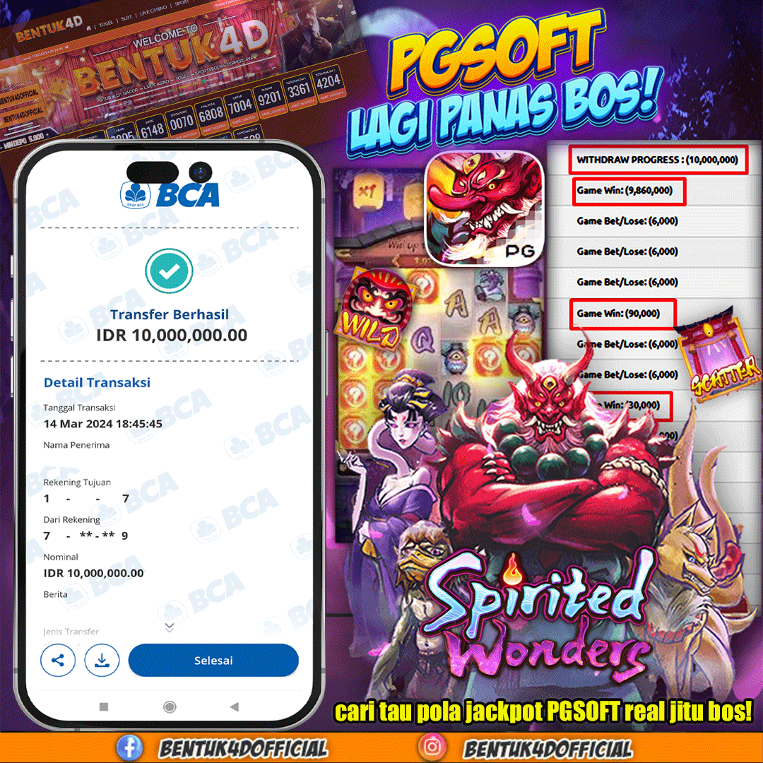 BENTUK4D JACKPOT SLOT SPIRITED WONDERS Rp10.000.000,- LUNAS