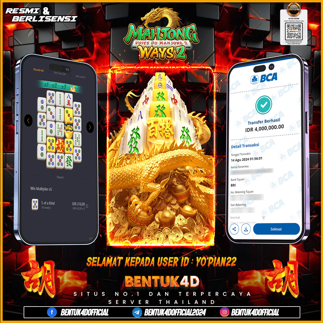 SELAMAT KEPADA USER ID : YO*PIAN22 ATAS KEMENANGAN HOKKY NYA DI BENTUK4D BOSKU !!!! SETIAP HARI PENUH KEJUTAN DI BENTUK4D !! YANG PASTINYA DI BAYAR LUNAS BOSKUU !!!!