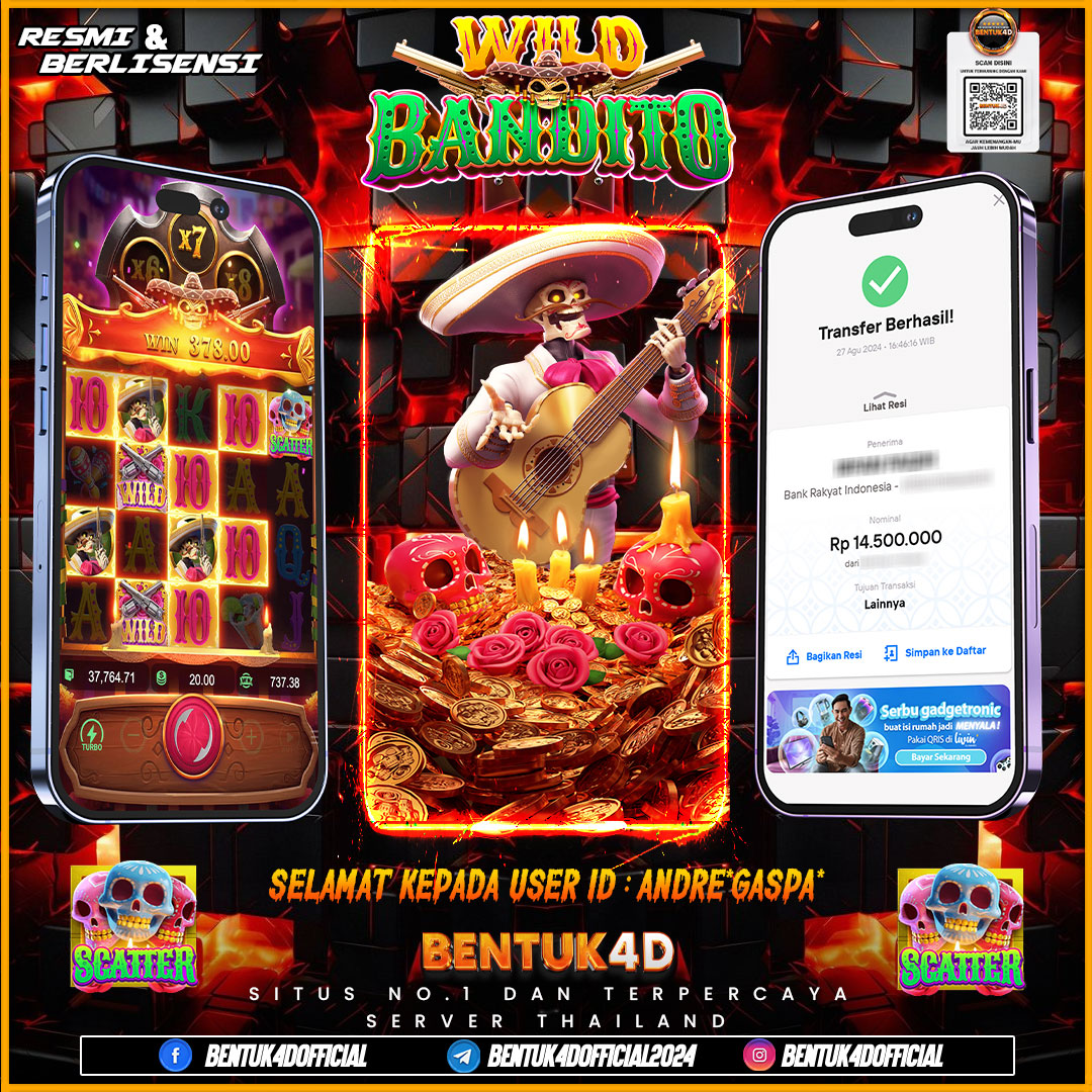 SELAMAT KEPADA USER ID : ANDRE*GASPA* ATAS KEMENANGAN BESARNYA DI SALAH SATU GAME LAWAS YANG GAK KALAH GACORNYA DENGAN GAME2 TERBARU SAAT INI !!!!! WILD BANDITO DI BENTUK4D TETAP MENJADI PILIHAN GACORRR PARA MEMBER BENTUK4D !!!!