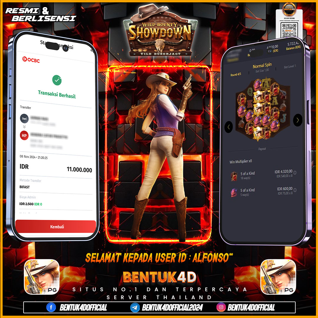 SELAMAT KEPADA USER ID : ALFONSO*** ATAS KEMENANGAN SENSASIONALNYA DI BENTUK4D YA BOSKU !!!! MELEDAK JEDERR JEDERR !! JANGAN RAGUKAN BENTUK4D!!