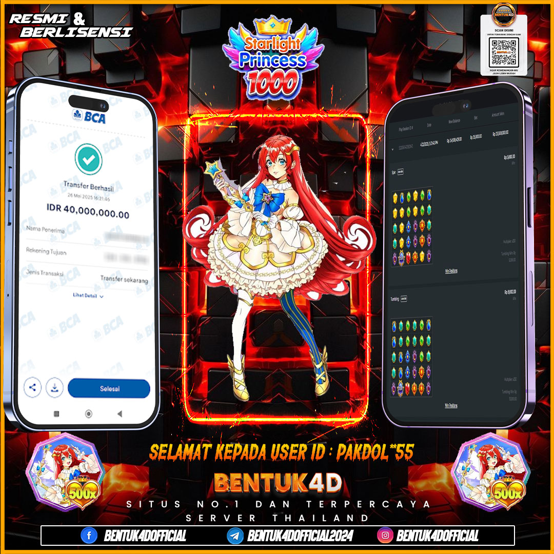 SELAMAT KEPADA USER ID : PAKDOL**55 WD PAUS SEBESAR  Rp 40,000,000,- BUKTIKAN LANGSUNG BOSKU MAIN DI BENTUK4D !! LANGSUNG DI KASI MAXWIN !!!