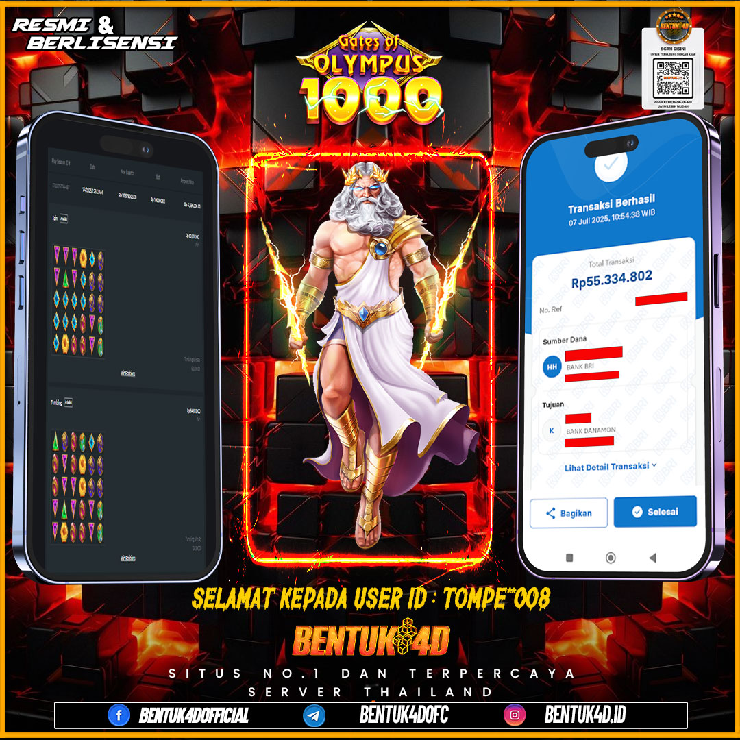 SELAMAT KEPADA USER ID : TOMPE**008 WD PAUS SEBESAR Rp 55,334,802,- BUKTIKAN LANGSUNG BOSKU MAIN DI BENTUK4D !! LANGSUNG DI KASI MAXWIN !!!