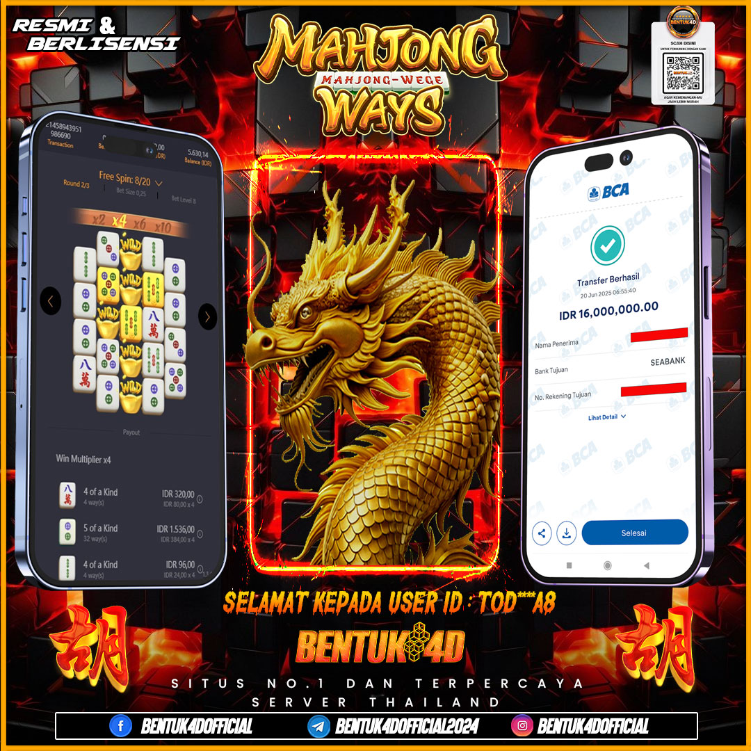 SELAMAT KEPADA USER ID : TOD**A8 WD PAUS SEBESAR  Rp 16,000,000,- BUKTIKAN LANGSUNG BOSKU MAIN DI BENTUK4D !! LANGSUNG DI KASI MAXWIN !!!