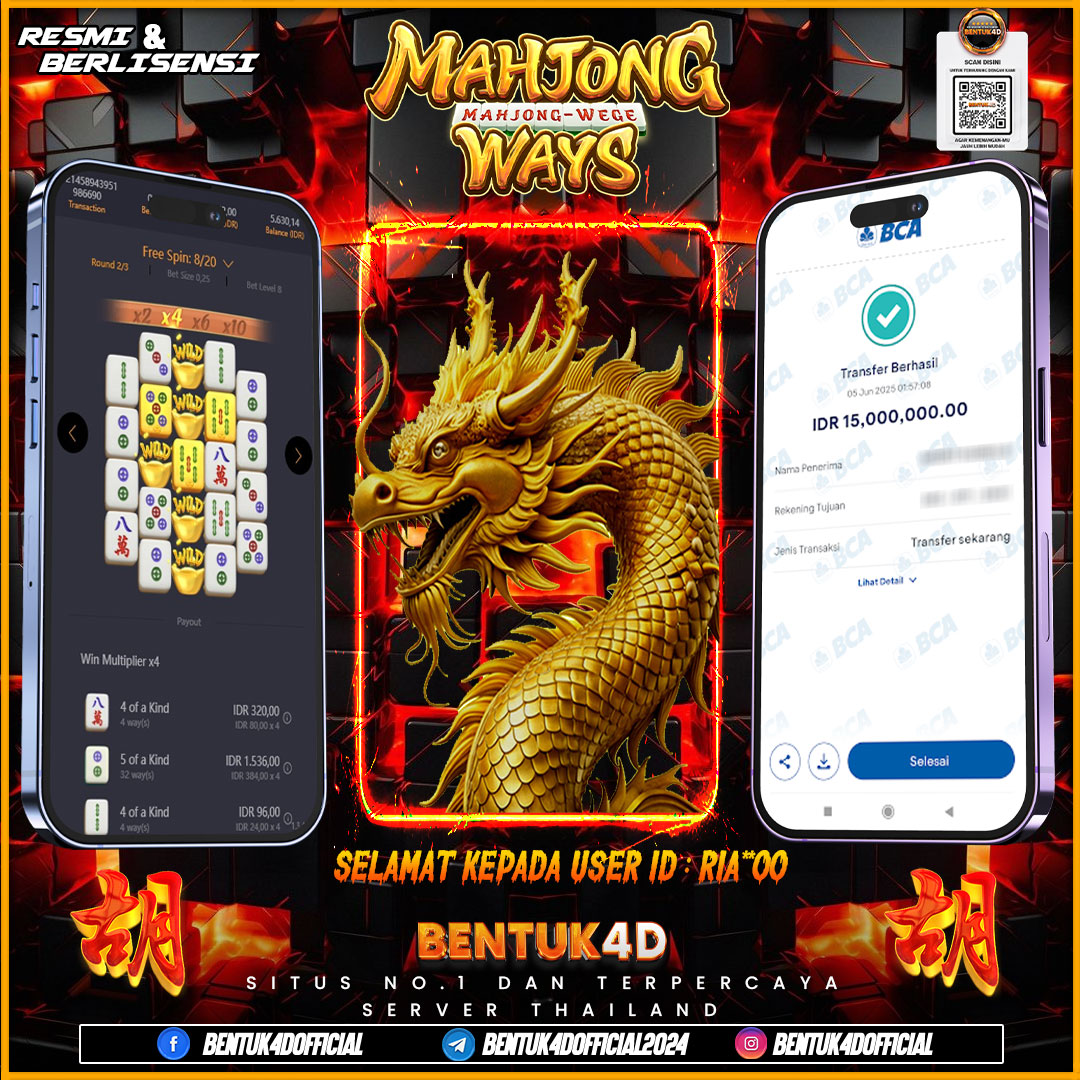 SELAMAT KEPADA USER ID : RIA**00 WD PAUS SEBESAR  Rp 15,000,000,- BUKTIKAN LANGSUNG BOSKU MAIN DI BENTUK4D !! LANGSUNG DI KASI MAXWIN !!!