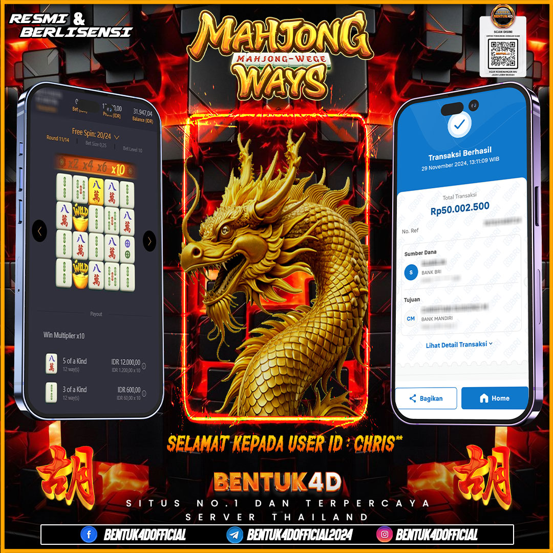 SELAMAT KEPADA USER ID : CHRIS*** ATAS KEMENANGAN Rp50,002,500,- SENSASIONALNYA DI BENTUK4D YA BOSKU !!!! MELEDAK JEDERR JEDERR !! JANGAN RAGUKAN BENTUK4D BOSKUI!!