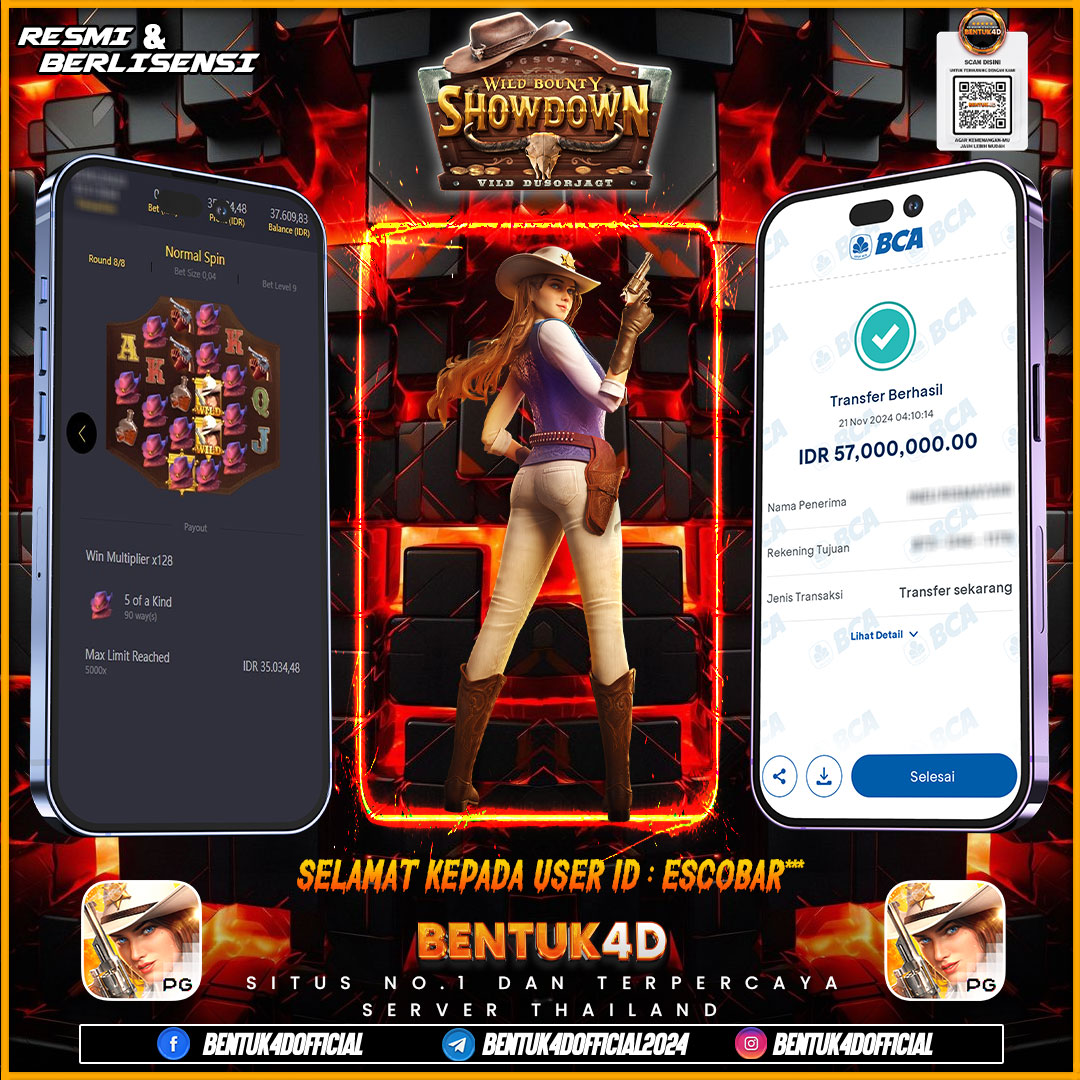 SELAMAT KEPADA USER ID : ESCOBAR*** ATAS KEMENANGAN Rp57,000,000,- JUTA  !!!! MELEDAK GOKILLL DI BENTUK4D BOSKU !! TENTUNYA DI BAYAR SECEPAT KILAT TAMPAH LAMA BOSKU !!!