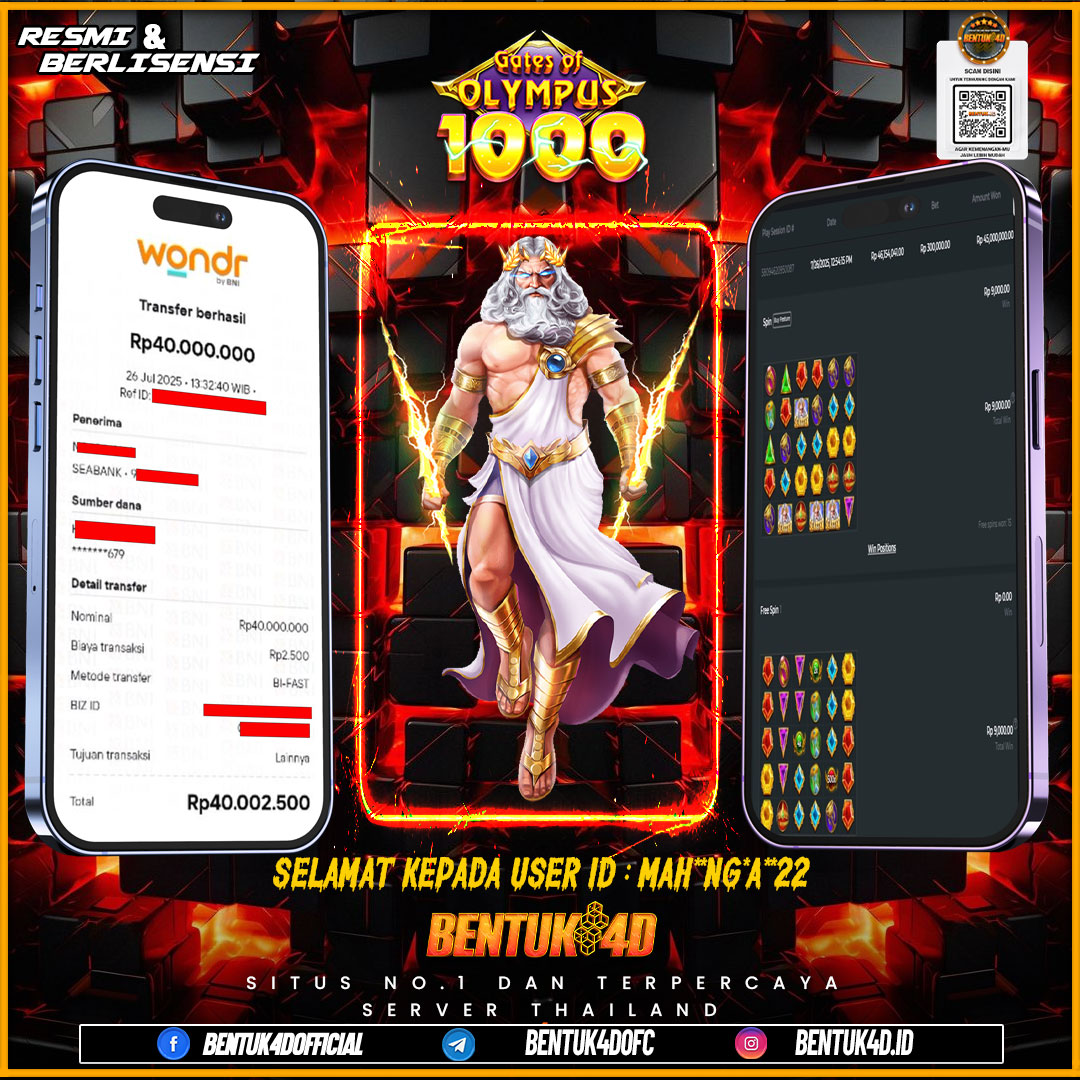 SELAMAT KEPADA USER ID : MAH**NG*A**22 WD PAUS SEBESAR Rp 40,000,000,- BUKTIKAN LANGSUNG BOSKU MAIN DI BENTUK4D !! LANGSUNG DI KASI MAXWIN !!!