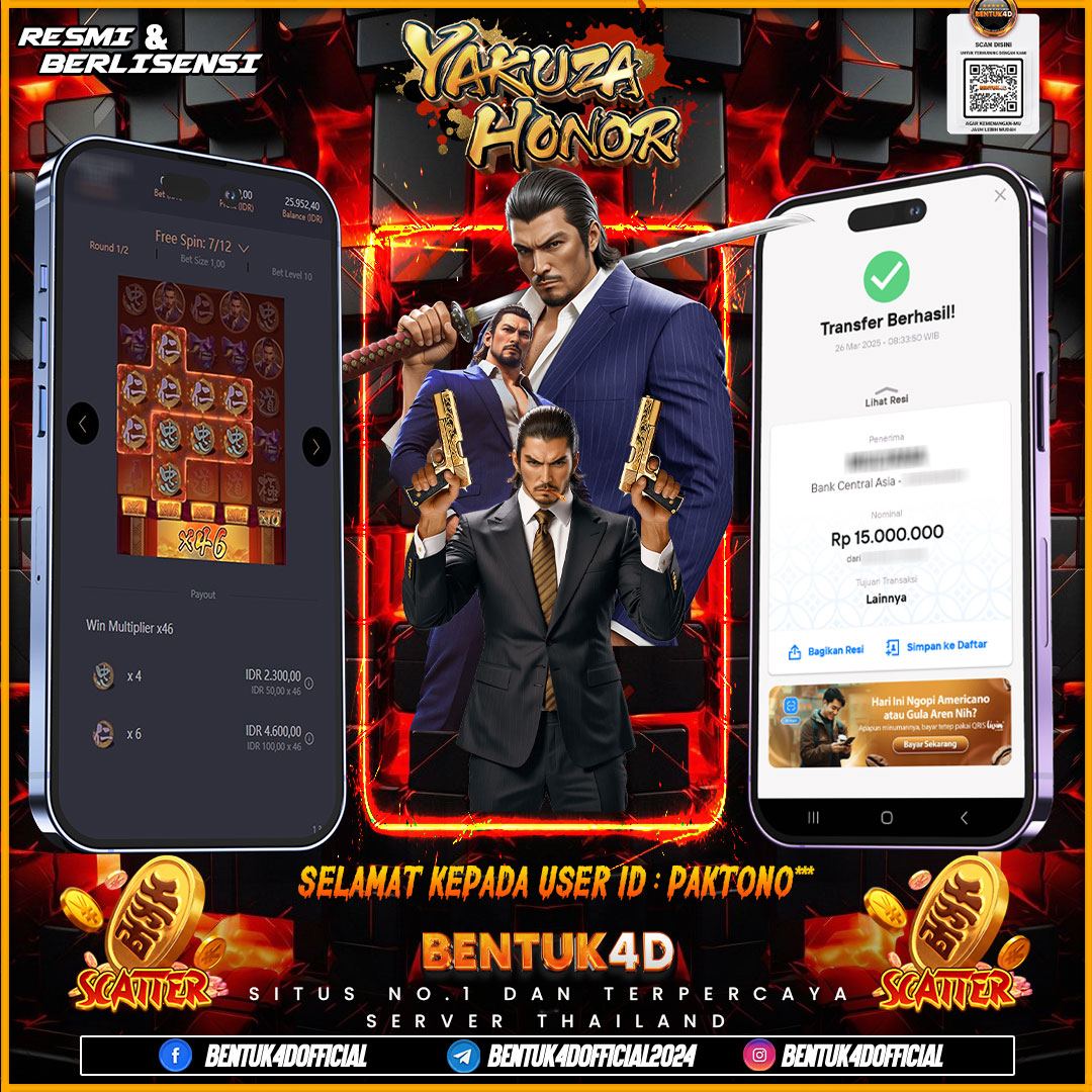 SELAMAT KEPADA USER ID : PAKTONO** WD PAUS SEBESAR  Rp 15,000,000,- BUKTIKAN LANGSUNG BOSKU MAIN DI BENTUK4D !! LANGSUNG DI KASI MAXWIN !!!