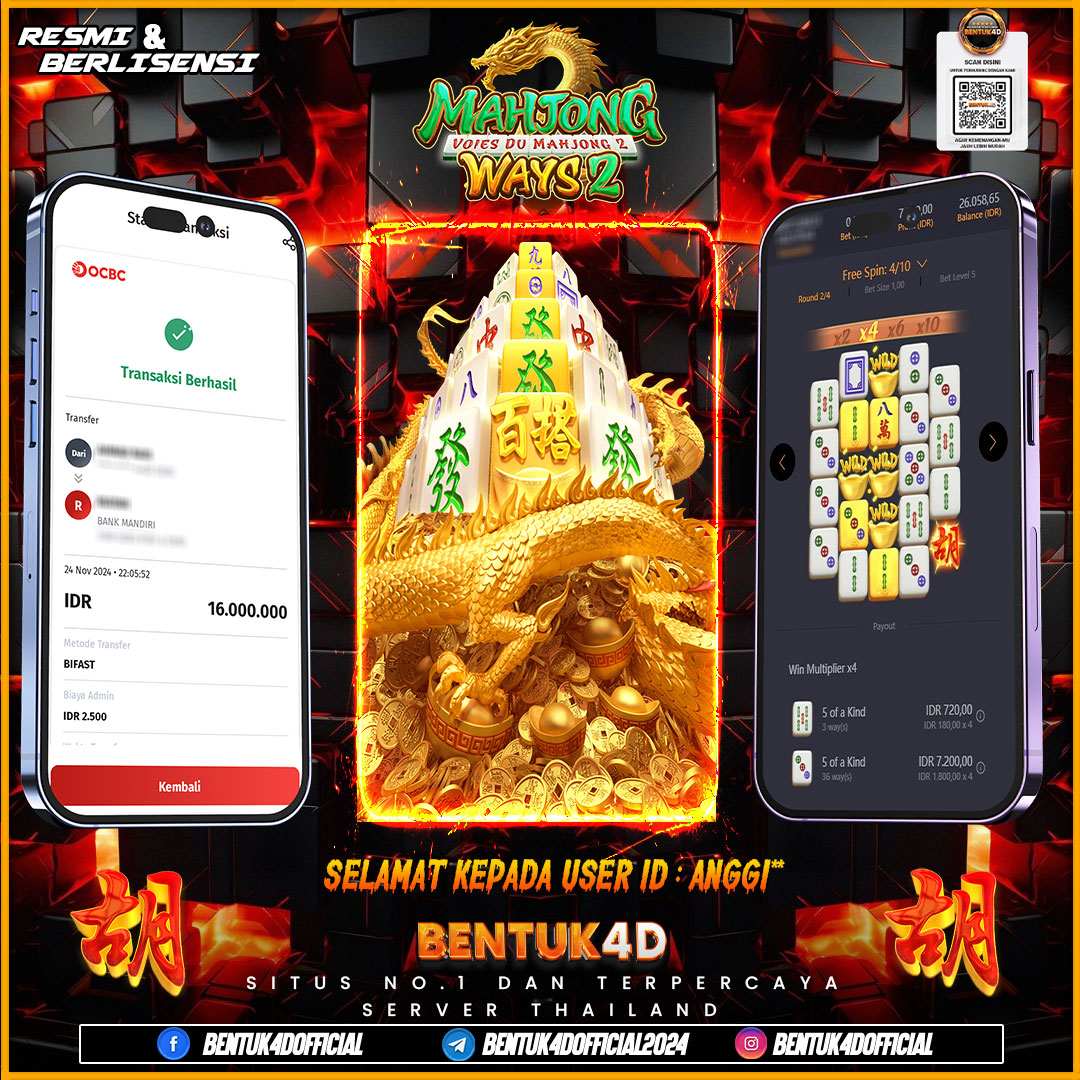 SELAMAT KEPADA USER ID : ANGGI** ATAS KEMENANGAN SENSASIONALNYA DI BENTUK4D YA BOSKU !!!! MELEDAK JEDERR JEDERR !! JANGAN RAGUKAN BENTUK4D BOSKUI!!