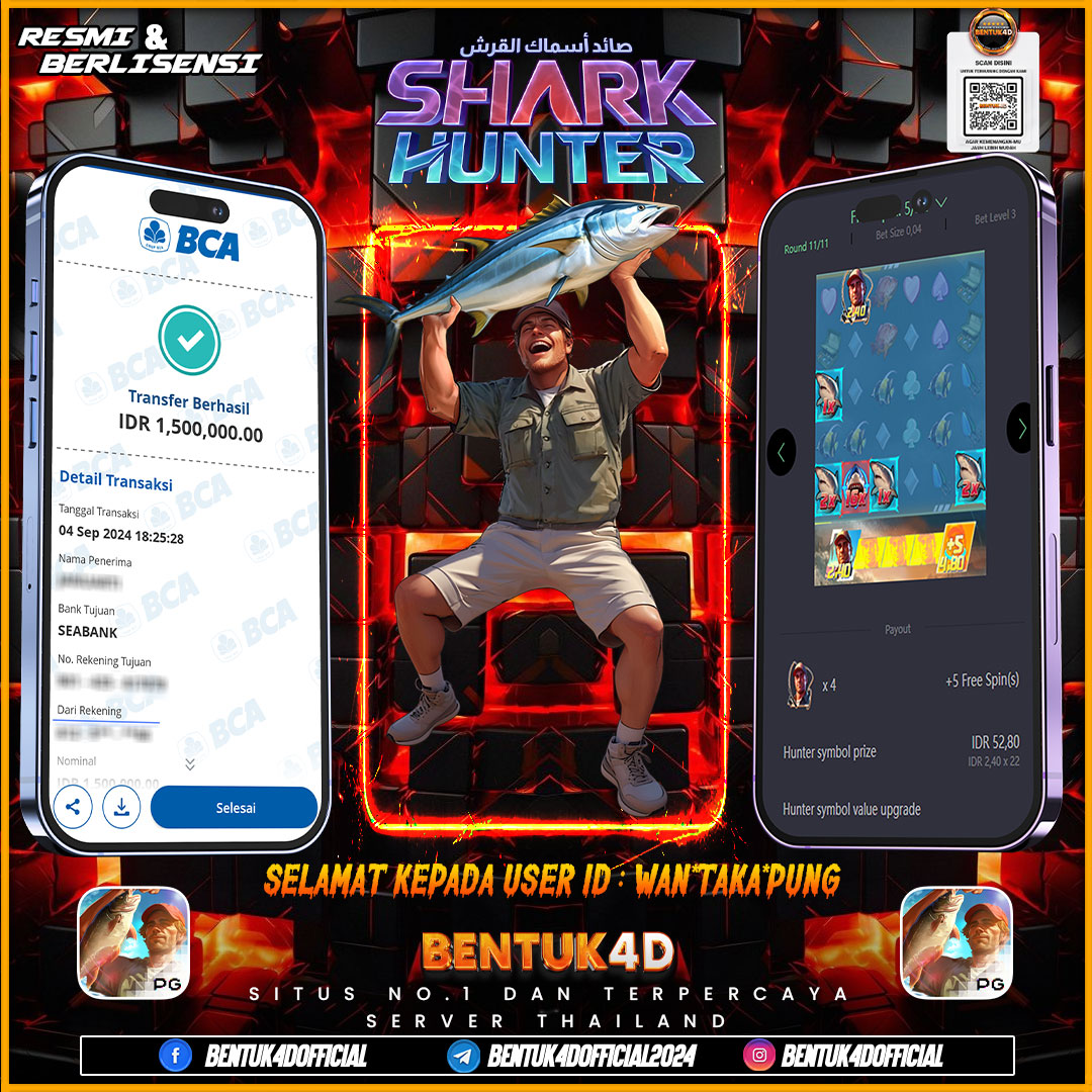 DAN LAGI - LAGI SALAH SATU GAME TERBARU BERNAMA SHARK HUNTER﻿ DI PG SOFT MEMBERIKAN KEJUTAN YANG TAK HENTI - HENTI BOSKUU !!!! KAYAK NYA BAKAL JADI GAME FAVORIT BENTUK4D LOVERSSSS NII !!! SCATERNYAA ITU LOHH BIKIN GAK TAHAN BANGET !!!!!! INGATT CUMA DI BENTUK4D BOSKU !!!