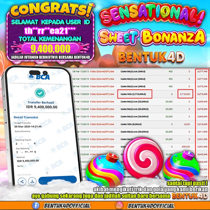 BENTUK4D JACKPOT SLOT SWEET BONANZA Rp9.400.000,- LUNAS
